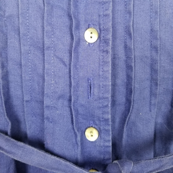 Liz Claiborne Petite Linen Sleeveless Shirt Dress Button Pin Tuck Tie Waist Blue - Picture 11 of 11